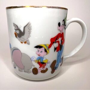 Vintage 1970s Disney Japan Mickey Character Parade Gold Rim Porcelain Mug